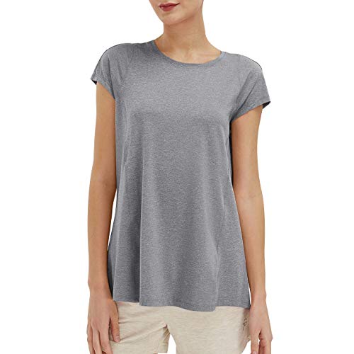 SPECIALMAGIC Camiseta Deportivo Mujer Camiseta de Manga Corta, Camiseta Holgada de Secado Rápido Camisetas de Yoga Correr Pilates Fitness, Top Ropa Deportiva (Gris, XXL)