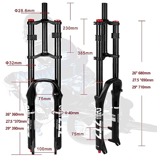 splumzer [EU Stock Horquilla de Suspensión de Bicicleta 26/27.5/29"para Bicicleta de Montaña DH Air Doble Hombro Downhill Rappel Amortiguador Tubo Recto Ultraligero (Negro, 29 Pulgadas)