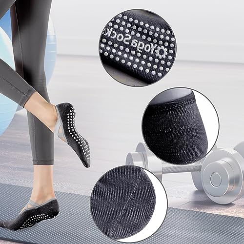 Sporgo 5 pares de calcetines de yoga: calcetines antideslizantes para mujer, calcetines de pilates, calcetines coloridos para mujer, calcetines para yoga, pilates, ejercicios en casa y calcetines de