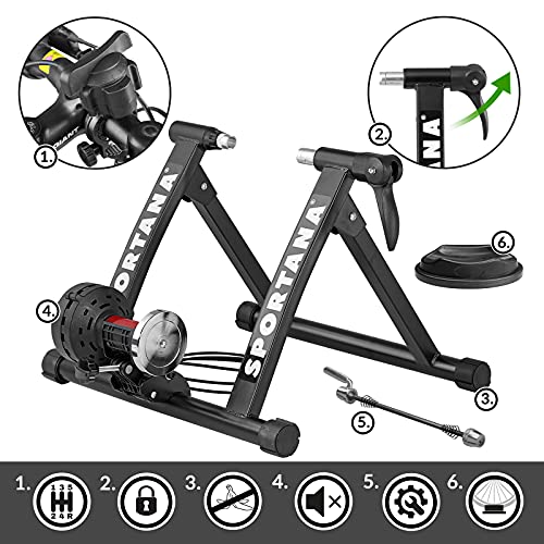 SPORTANA® Rodillo Bicicleta Plegable 26' y 28' Magnético 6 Niveles máx 150Kg Entrenamiento Ciclismo Interior