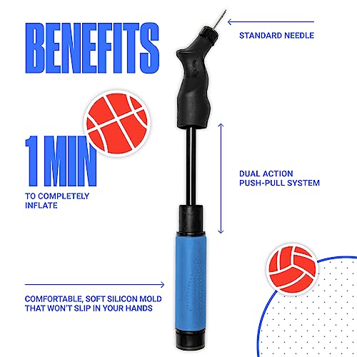 SPORTBIT Bomba de Pelota con 5 Agujas - Sistema de inflado Push & Pull - Ideal para Todas Las Pelotas de Ejercicio - Bomba de Voleibol, inflador de Baloncesto, Bomba de fútbol y de Ejercicio