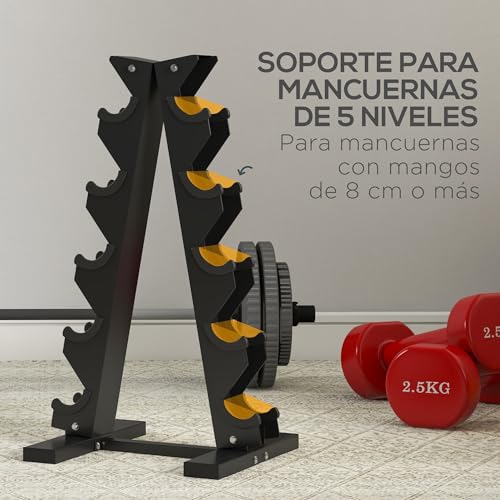 SPORTNOW Estante para Mancuernas de 5 Niveles Soporte de Almacenamiento para Mancuernas de Acero para Entrenamiento en Gimnasio Hogar Carga 100 kg 35x33x66 cm Negro