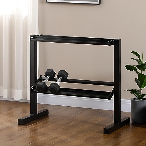 SPORTNOW Estante para Mancuernas de Acero Soporte de Almacenamiento para Mancuernas de 2 Niveles para Gimnasio en Casa o Oficina Carga 270 kg 92,5x50,5x80,5 cm Negro