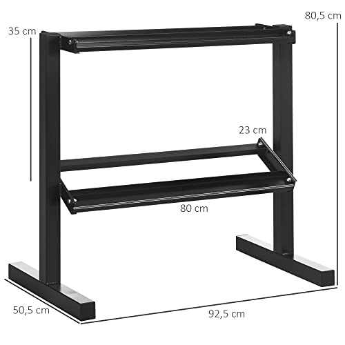 SPORTNOW Estante para Mancuernas de Acero Soporte de Almacenamiento para Mancuernas de 2 Niveles para Gimnasio en Casa o Oficina Carga 270 kg 92,5x50,5x80,5 cm Negro