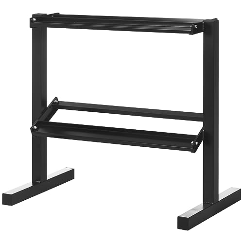 SPORTNOW Estante para Mancuernas de Acero Soporte de Almacenamiento para Mancuernas de 2 Niveles para Gimnasio en Casa o Oficina Carga 270 kg 92,5x50,5x80,5 cm Negro