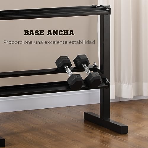 SPORTNOW Estante para Mancuernas de Acero Soporte de Almacenamiento para Mancuernas de 2 Niveles para Gimnasio en Casa o Oficina Carga 270 kg 92,5x50,5x80,5 cm Negro