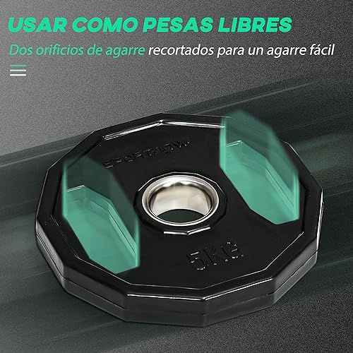 SPORTNOW Juego de 2 Discos de Pesas Olímpicas 5 kg Hierro Fundido Placas de Pesas con Orificio de 5 cm para Barra o Mancuernas Entrenamiento Fitness en Gimnasio Casa Negro