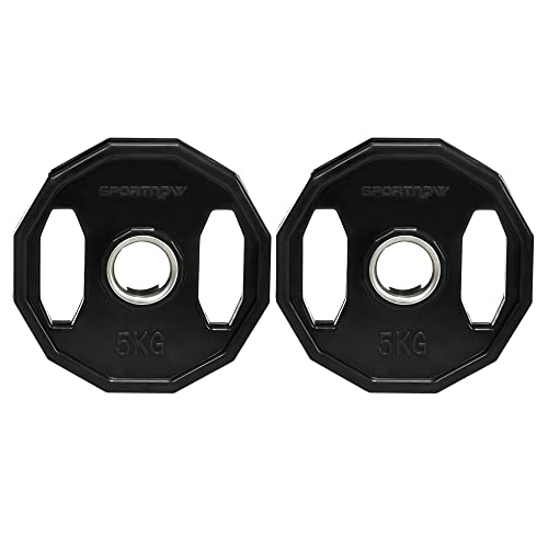 SPORTNOW Juego de 2 Discos de Pesas Olímpicas 5 kg Hierro Fundido Placas de Pesas con Orificio de 5 cm para Barra o Mancuernas Entrenamiento Fitness en Gimnasio Casa Negro