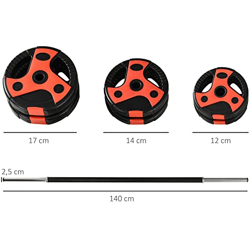 SPORTNOW Juego de Barra de Pesas 20 kg con Mancuernas Set de Musculación con 6 Discos 1,25 kg 2,5 kg 5 kg para Entrenamiento Culturismo en Gimnasio Casa 140x17x17 cm Negro y Rojo