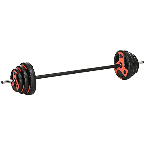 SPORTNOW Juego de Barra de Pesas 20 kg con Mancuernas Set de Musculación con 6 Discos 1,25 kg 2,5 kg 5 kg para Entrenamiento Culturismo en Gimnasio Casa 140x17x17 cm Negro y Rojo