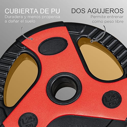 SPORTNOW Juego de Barra de Pesas 20 kg con Mancuernas Set de Musculación con 6 Discos 1,25 kg 2,5 kg 5 kg para Entrenamiento Culturismo en Gimnasio Casa 140x17x17 cm Negro y Rojo