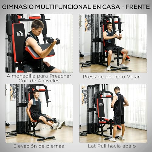 SPORTNOW Máquina de Multiestación Ajustable Multiestación de Musculación con Placas de Peso de 45 kg Carga MAX. 110 kg para Entrenamiento Fitness en Hogar Gimnasio 225x175x200 cm Negro