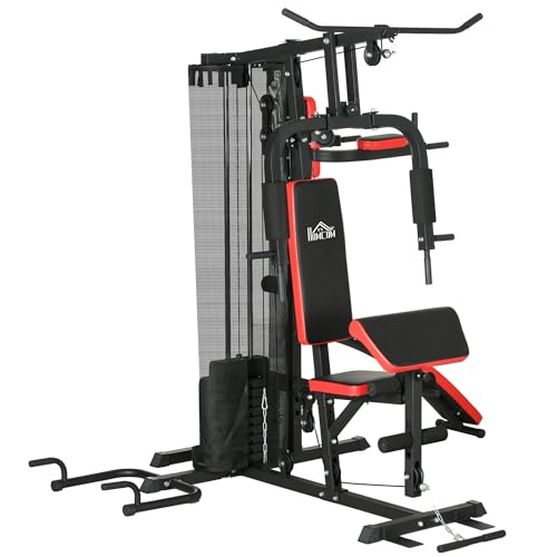 SPORTNOW Máquina de Multiestación Ajustable Multiestación de Musculación con Placas de Peso de 45 kg Carga MAX. 110 kg para Entrenamiento Fitness en Hogar Gimnasio 225x175x200 cm Negro