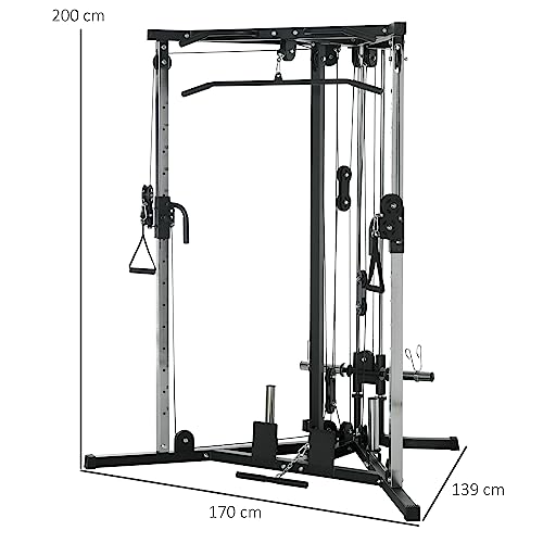 SPORTNOW Máquina de Multiestación Musculación Entrenamiento para Hombro Brazos Placas de Peso de 100 kg Carga MAX. 120 kg para Fitness Gimnasio en Casa 170x139x200 cm Negro