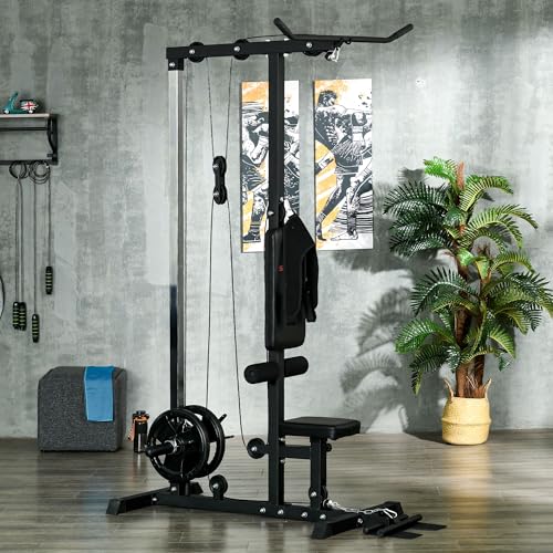 SPORTNOW Máquina de Musculación Estación de Entrenamiento con Pedales Giratorios y Asiento Ajustable para Fitness Entrenamiento en Gimnasio Hogar Oficina Carga Máx. 110 kg 140x108x197 cm Negro