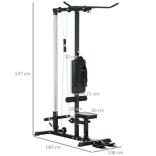 SPORTNOW Máquina de Musculación Estación de Entrenamiento con Pedales Giratorios y Asiento Ajustable para Fitness Entrenamiento en Gimnasio Hogar Oficina Carga Máx. 110 kg 140x108x197 cm Negro