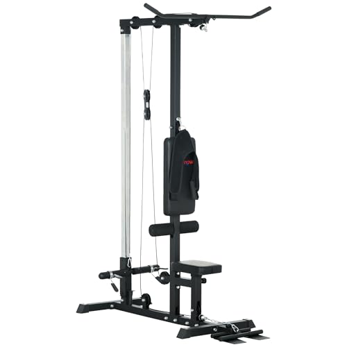 SPORTNOW Máquina de Musculación Estación de Entrenamiento con Pedales Giratorios y Asiento Ajustable para Fitness Entrenamiento en Gimnasio Hogar Oficina Carga Máx. 110 kg 140x108x197 cm Negro