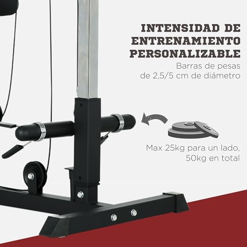 SPORTNOW Máquina de Musculación Estación de Entrenamiento con Pedales Giratorios y Asiento Ajustable para Fitness Entrenamiento en Gimnasio Hogar Oficina Carga Máx. 110 kg 140x108x197 cm Negro