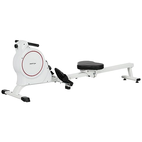 SPORTNOW Máquina de Remo Magnético Plegable Remo para Casa con Pantalla LCD Resistencia de 8 Niveles y 2 Ruedas Carga 130 kg para Gimnasio Acero 180x48x60 cm Blanco