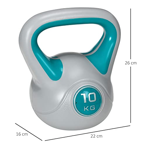 SPORTNOW Pesa Rusa 10 kg Kettlebell Revestimiento de PU y Relleno de Arena Mango Ancho para Entrenamiento Culturismo en Casa Gimnasio 22x16x26 cm Azul y Gris