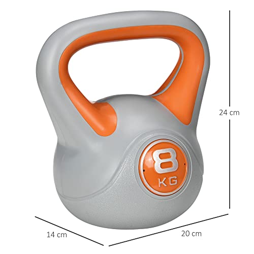 SPORTNOW Pesa Rusa 8 kg Kettlebell Revestimiento de PU y Relleno de Arena Mango Ancho para Entrenamiento Culturismo en Casa Gimnasio 20x14x24 cm Naranja y Gris