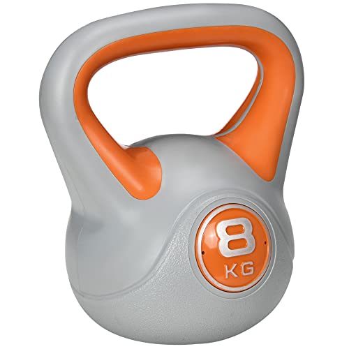 SPORTNOW Pesa Rusa 8 kg Kettlebell Revestimiento de PU y Relleno de Arena Mango Ancho para Entrenamiento Culturismo en Casa Gimnasio 20x14x24 cm Naranja y Gris