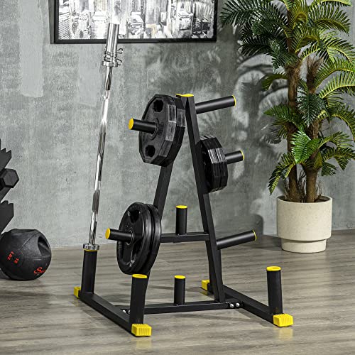 SPORTNOW Soporte para Discos de Pesas Árbol para Placas de Acero con 11 Barras Adecuado de Diámetro del Orificio de los Discos de 5 cm para Gimnasio Casa 85,5x70x96 cm Negro