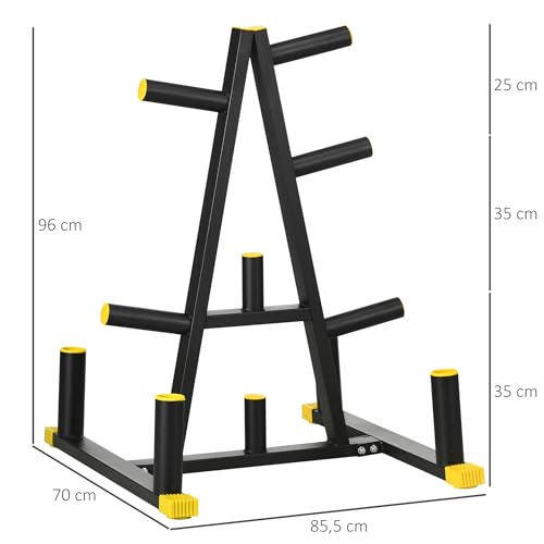 SPORTNOW Soporte para Discos de Pesas Árbol para Placas de Acero con 11 Barras Adecuado de Diámetro del Orificio de los Discos de 5 cm para Gimnasio Casa 85,5x70x96 cm Negro