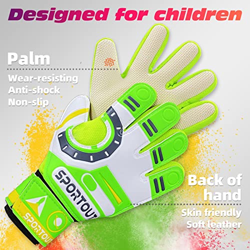 Sportout Guantes de Portero Junior, Guantes de Entrenamiento para niños y niñas, con Doble protección de muñeca y Material de látex Antideslizante Resistente al Desgaste(Green,6)