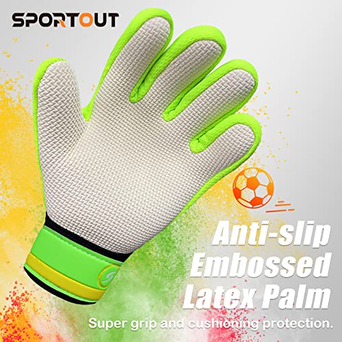 Sportout Guantes de Portero Junior, Guantes de Entrenamiento para niños y niñas, con Doble protección de muñeca y Material de látex Antideslizante Resistente al Desgaste(Green,6)