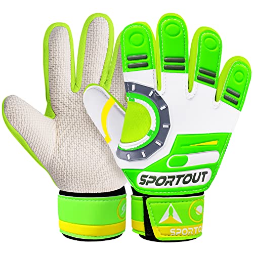 Sportout Guantes de Portero Junior, Guantes de Entrenamiento para niños y niñas, con Doble protección de muñeca y Material de látex Antideslizante Resistente al Desgaste(Green,6)