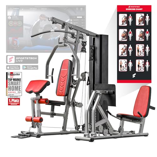 Sportstech HGX100/HGX200/HGX300 - La Única Estación de Fuerza Premium para un Entrenamiento Variado en Casa, con Escalador o Prensa de Piernas. Hecha de Material EVA, tu Estación de Fitness Doméstica