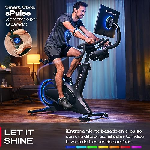 Sportstech - sBike Bicicleta Estatica, Interior Bicicleta Spinning, Bici Estatica con Pantalla Táctil de 21,5", Bicicleta Estática con Tecnología LED Para Entrenamientos de Cuerpo Entero