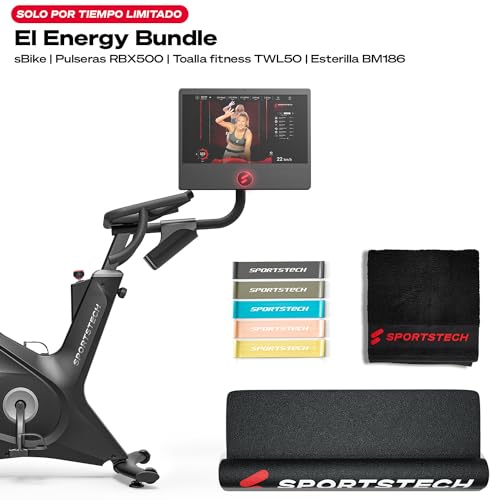 Sportstech - sBike Bicicleta Estatica, Interior Bicicleta Spinning, Bici Estatica con Pantalla Táctil de 21,5", Bicicleta Estática con Tecnología LED Para Entrenamientos de Cuerpo Entero