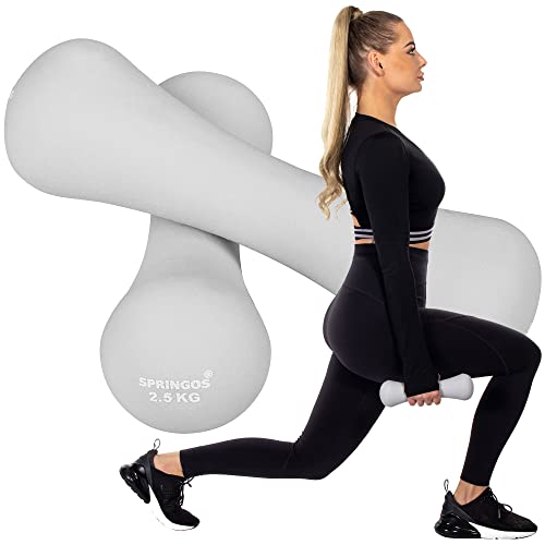 Springos - Mancuernas para mujer (neopreno, 1-6 kg), mancuernas para gimnasia, para entrenamiento, Gris 2 x 2,5 kg