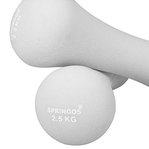 Springos - Mancuernas para mujer (neopreno, 1-6 kg), mancuernas para gimnasia, para entrenamiento, Gris 2 x 2,5 kg