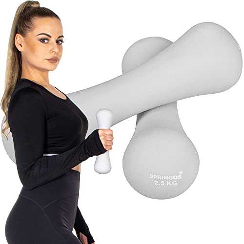 Springos - Mancuernas para mujer (neopreno, 1-6 kg), mancuernas para gimnasia, para entrenamiento, Gris 2 x 2,5 kg