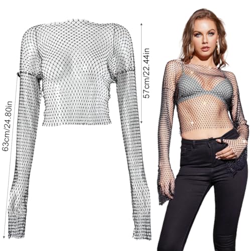 SSRDFU Rhinestone brillante malla cuerpo cadena tops - para mujeres brillante bikini crop top para discoteca fiesta festival, para mujeres y niñas