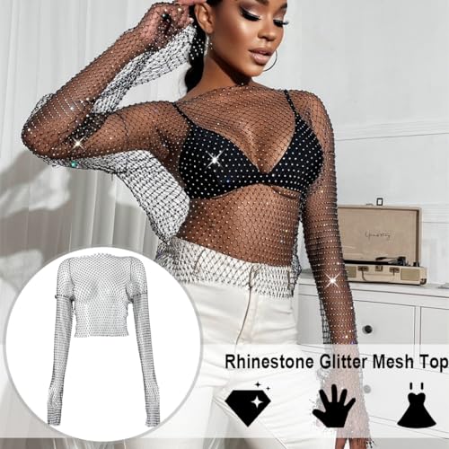 SSRDFU Rhinestone brillante malla cuerpo cadena tops - para mujeres brillante bikini crop top para discoteca fiesta festival, para mujeres y niñas