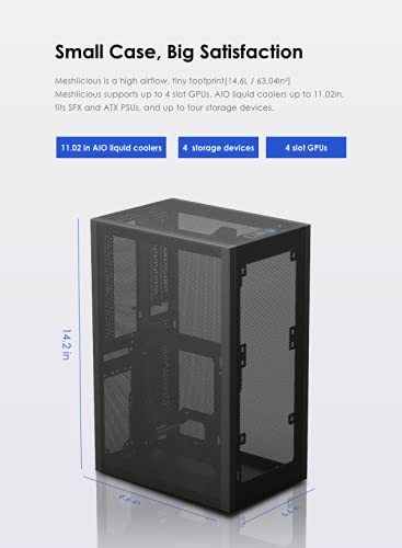 SSUPD Meshlicious Mini-ITX - Funda de factor de forma pequeño (SFF), un vidrio templado y un panel lateral de malla con cable elevador PCIe 4.0, sin herramientas y fácil accesibilidad con cable