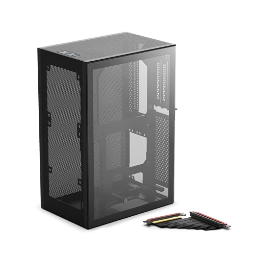 SSUPD Meshlicious Mini-ITX - Funda de factor de forma pequeño (SFF), un vidrio templado y un panel lateral de malla con cable elevador PCIe 4.0, sin herramientas y fácil accesibilidad con cable