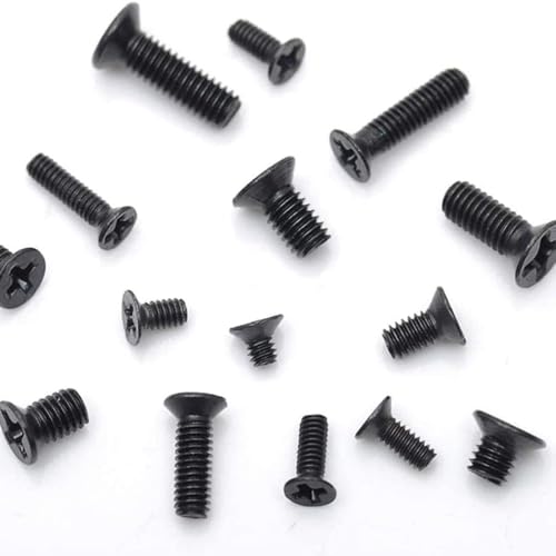 SSyang Tornillos de Cabeza Plana, 450 Piezas Tornillo Negro, Tornillos de Avellanados para Máquina,Tornillo Negro Madera,M2,M2.5,M3,Para Impresoras 3D, Notebooks,Computadoras,Máquinas Métricas(Negro)