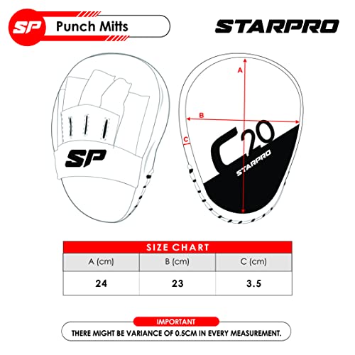 Starpro C20 Manoplas Boxeo curvadas de Cuero sintético - Almohadillas de Entrenamiento de Boxeo Muay Thai MMA Kick Boxing Artes Marciales - Negro y Blanco