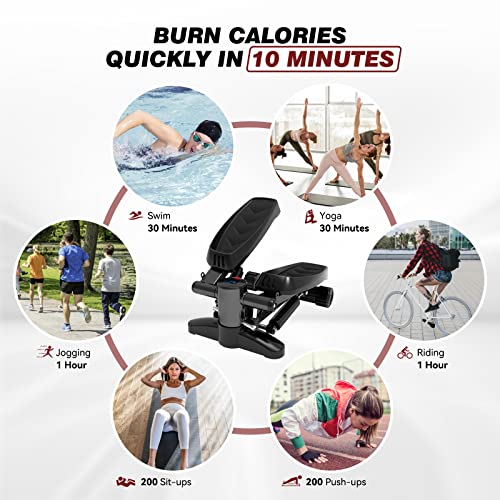 Stepper para el Hogar, Mini Stepper Máquina con Bandas de Resistencia, Conteo de Calorías, Escaleras, para Ejercicio de 330lbs, Vertical Portátil para Entrenamiento en Casa