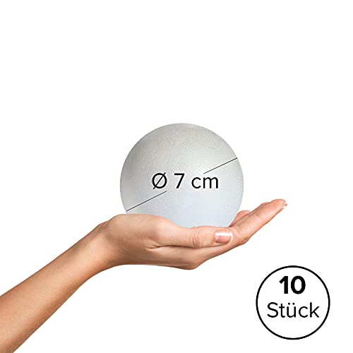 Styropor Bolas de poliestireno de 7 cm de diámetro, Lisas y duraderas, 10 Unidades para Manualidades, modelismo, proyectos creativos, Blanco, Ø 7 cm-10 Stück