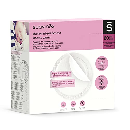 Suavinex, Discos Absorbentes de Lactancia 180 uds. (3 Cajas x 60 uds). Discos Absorbentes Desechables. Súper Transpirables y Absorbentes. Extrafinos. Imperceptibles. En bolsitas individuales de 2 uds