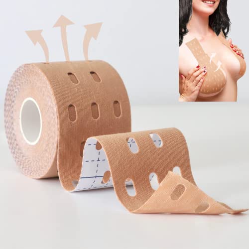 Sujetador Adhesivo Push Up -Sujetador Invisible Pecho Muy Transpirable- Boob Tape -Cinta Levantamiento de Senos - Cinta adhesiva escote - Cinta kinesiológica Color Carne. Rollo 5 cm x 5 metros