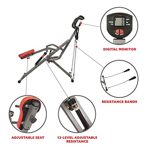 Sunny Health and Fitness Row-N-Ride™ Pro SF-A020052 - Máquina de Remo con Monitor Digital y Bandas de Resistencia, Asistencia para Sentadillas para Equipo de Entrenamiento de glúteos para el hogar,