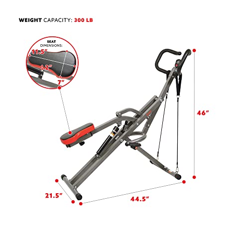 Sunny Health and Fitness Row-N-Ride™ Pro SF-A020052 - Máquina de Remo con Monitor Digital y Bandas de Resistencia, Asistencia para Sentadillas para Equipo de Entrenamiento de glúteos para el hogar,