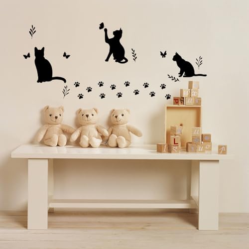 SUPERDANT Pegatinas de Pared de Gato Negro Calcomanías de Pared de Mariposa con Silueta Decoración de Pared con Estampado de Pata Calcomanía de Puerta de Animal Calcomanías de Ventana DIY